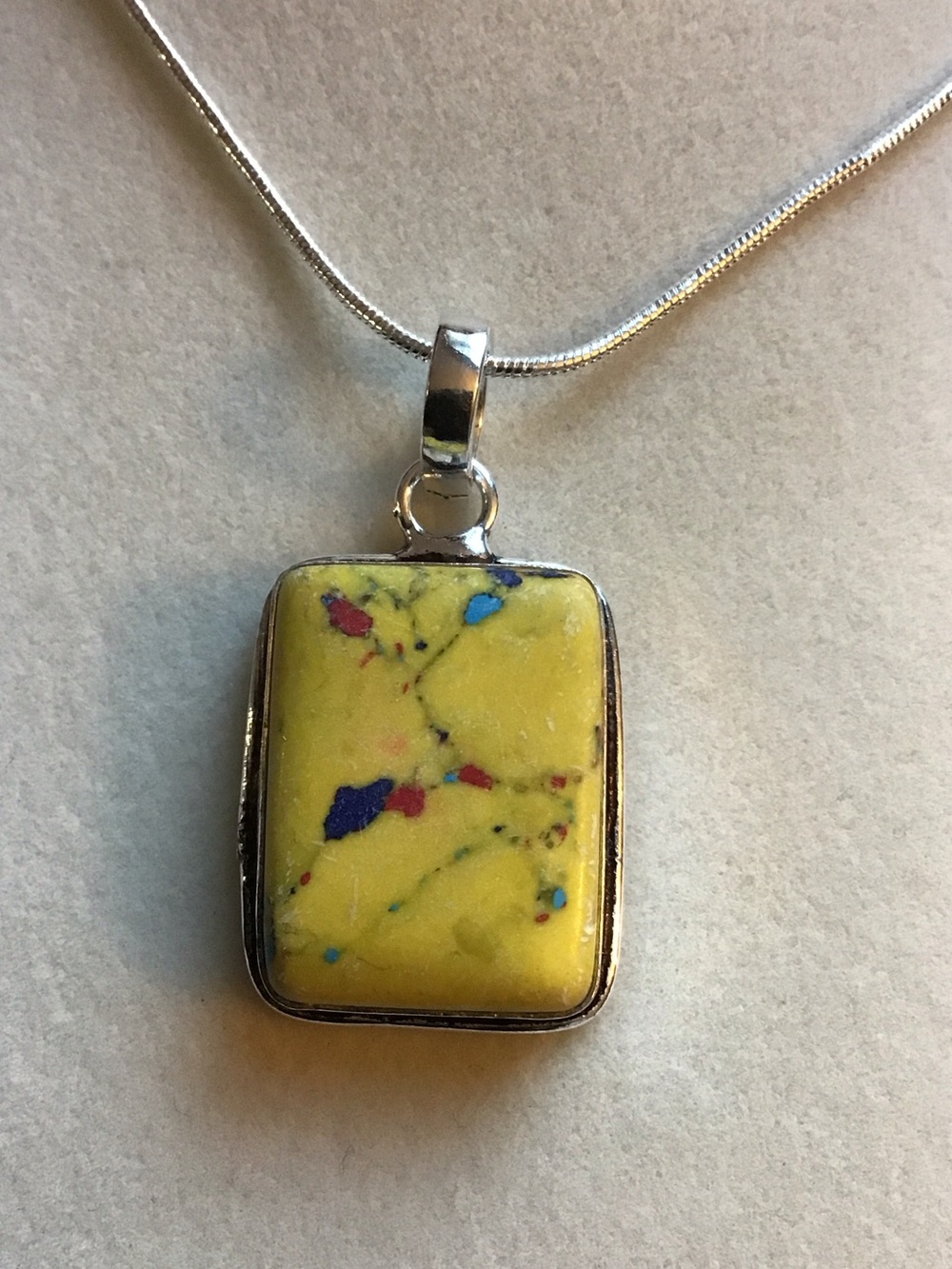 Yellow mosaic, Jasper pendant necklace